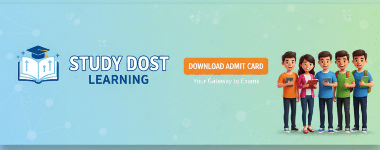 ADMIT CARD BANNER FOR STUDY DOST WEBSITE THERE IS GROUP OF ANIMTED STUDENT STANDING HOLDING BOOK